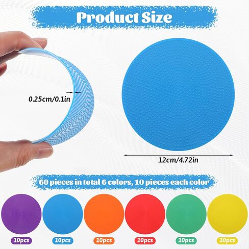 60 Pcs Poly Spots for Gym Floor, 4.72" Non Slip Multicolor Poly Spot Markers Spot Markers Flat Field Cones for Gym Sports Soccer Basketball Dance Speed Agility Training in Saudi Arabia