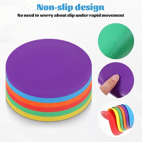 60 Pcs Poly Spots for Gym Floor, 4.72" Non Slip Multicolor Poly Spot Markers Spot Markers Flat Field Cones for Gym Sports Soccer Basketball Dance Speed Agility Training in Saudi Arabia