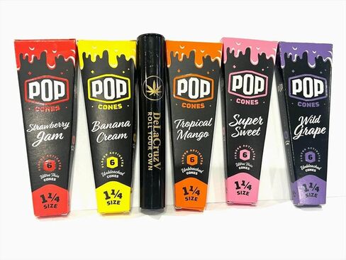 مخاريط بوب كونز بنكهة 1 1/4 (سوبر سويت، مربى الفراولة، كريمة الموز، مانجو استوائي، عنب بري) 5 عبوات من 6 مخاريط مع أنبوب ديلاكوزفي. in Kuwait