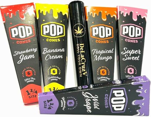 مخاريط بوب كونز بنكهة 1 1/4 (سوبر سويت، مربى الفراولة، كريمة الموز، مانجو استوائي، عنب بري) 5 عبوات من 6 مخاريط مع أنبوب ديلاكوزفي. in Kuwait