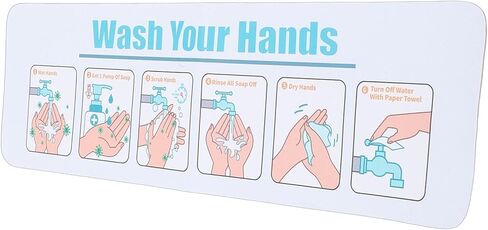 Pssopp Wash Your Hands Sign Bathroom Decor Hand Washing Instruction Sign, Water Proof Adhesive Poster Easy Peel and Stick Label for Schools Restaurants Home Indoor and Outdoor Nan in Saudi Arabia