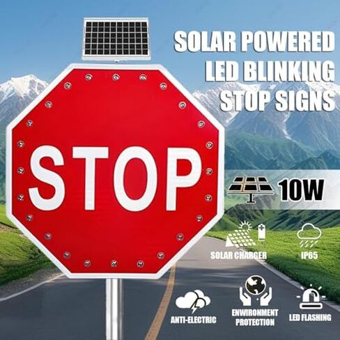 لافتة توقف LED تعمل بالطاقة الشمسية مقاس 24 بوصة، 24 مصباح LED عالي السطوع، سبائك الألومنيوم، مستشعر ذكي، رؤية 0.5 ميل، علامة سلامة مرورية متينة in Saudi Arabia