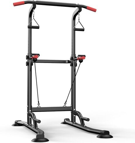 قضيب سحب باور تاور قائم بذاته مع أشرطة مقاومة، محطة غمس من سبائك الصلب شديدة التحمل بوزن 350 رطل لتدريبات القوة في صالة الألعاب الرياضية المنزلية، معدات تمرين بارتفاع قابل للتعديل in Kuwait