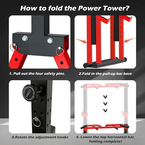 Foldable Power Tower Pull Up Bar Station, Multi-function Stable Pull Up Dip Station for Home Gym Strength Training Equipment in Saudi Arabia