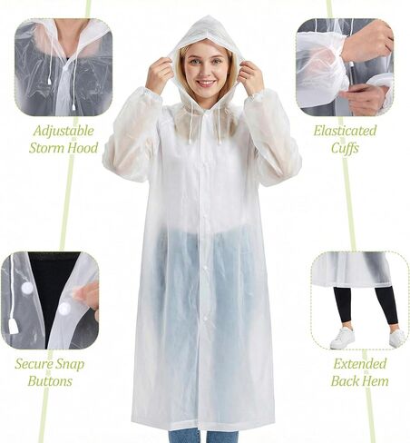 15 قطعة من معطف واق من المطر EVA للبالغين، معطف شفاف قابل لإعادة الاستخدام، جاكيت مطر مقاوم للماء للجنسين مع رباط مع غطاء رأس ورباط ملابس مطر قابلة للتنفس للنساء والرجال in Kuwait
