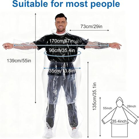 2 Pcs Disposable Rain Ponchos for Adults, Plus Size Waterproof Rain Suit Rain Coats Emergency Waterproof Rainpants Suit with Hood for Camping Hiking in Saudi Arabia