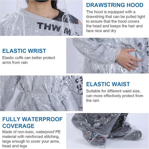 2 Pcs Disposable Rain Ponchos for Adults, Plus Size Waterproof Rain Suit Rain Coats Emergency Waterproof Rainpants Suit with Hood for Camping Hiking in Saudi Arabia