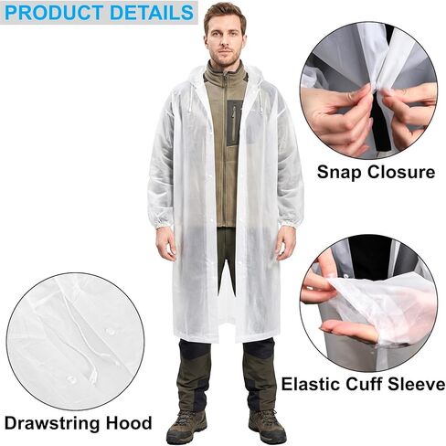 DEAYOU 12 Pack Rain Ponchos for Adults Reusable, Long Raincoats with Drawstring Hood, Waterproof EVA Emergency Rain Jackets for Women Men, Travel, Camping, Hiking, Packable, Family Pack, Transparent in Saudi Arabia