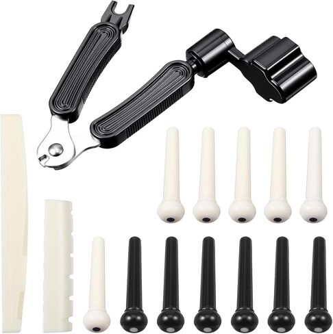 14 Pcs Acoustic Guitar Bridge Pins String Pegs Guitar Saddle Nut With 3-In-1 Pin Puller Remover Acoustic Guitar String Pegs And Acoustic Guitar Parts Accessories Replacement Tools Kits（White+Black） in Saudi Arabia