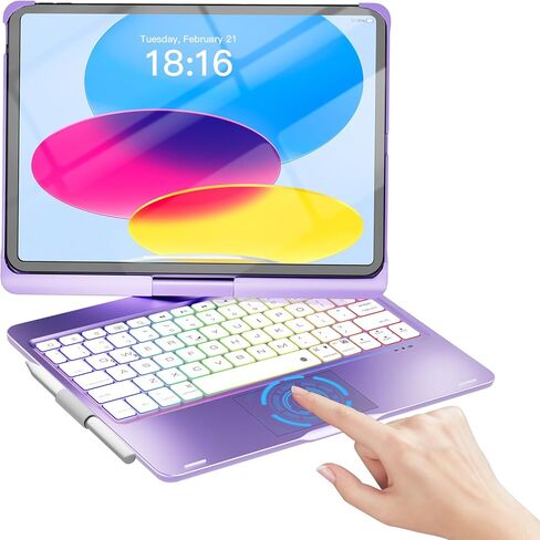 Nokbabo متوافق مع لوحة مفاتيح CASE NOKBABO 360 درجة من لوحة اللمس القابلة للدوار و 7 ملون من الإضاءة الخلفية و PEMIRCH in Kuwait