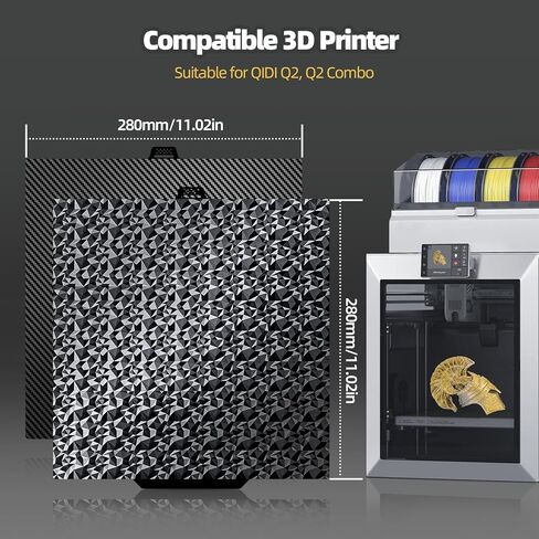 لوحة بناء Q2 ناعمة لـ QIDI 280x280 مم، ورقة لوحة سرير فولاذية زنبركية مرنة مزدوجة الجوانب من PEO PET لـ QIDI Q2، Q2 Combo، منصة طابعة ثلاثية الأبعاد Q2C in Saudi Arabia