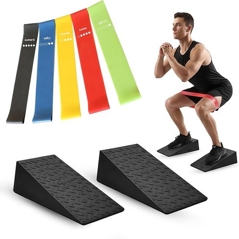 Squat Wedge Blocks with 5 Resistance Bands – Heavy Duty Non-Slip Incline Squat Wedge for Squats, Workout Wedge for Squats, Leg Training, Mobility & Strength Exercises in Saudi Arabia