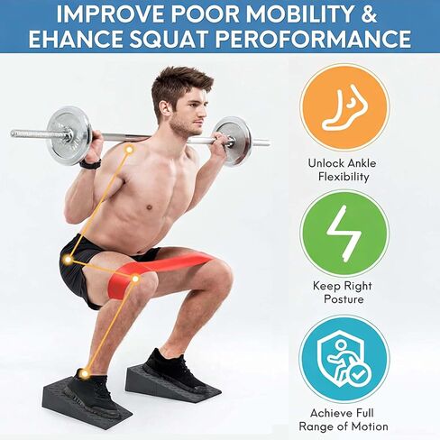 Squat Wedge Blocks with 5 Resistance Bands – Heavy Duty Non-Slip Incline Squat Wedge for Squats, Workout Wedge for Squats, Leg Training, Mobility & Strength Exercises in Saudi Arabia