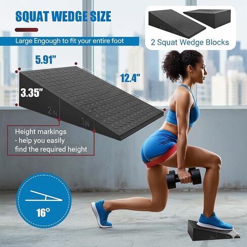 Squat Wedge Blocks with 5 Resistance Bands – Heavy Duty Non-Slip Incline Squat Wedge for Squats, Workout Wedge for Squats, Leg Training, Mobility & Strength Exercises in Saudi Arabia