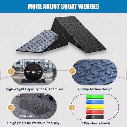 Squat Wedge Blocks with 5 Resistance Bands – Heavy Duty Non-Slip Incline Squat Wedge for Squats, Workout Wedge for Squats, Leg Training, Mobility & Strength Exercises in Saudi Arabia