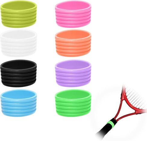 8 Color Tennis Racket Silicone Handle Grip Ring Band, Non Slip Racket Rubber Ring, Elastic Sweat‑Absorbent Overgrip Protector for Tennis Pickleball Badminton Players in Kuwait
