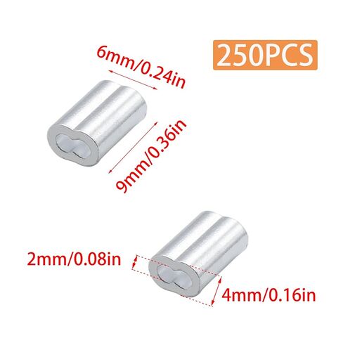250 قطعة من الصنوبر والكتان، أكمام مجعدة من الألومنيوم مقاس 1/16 بوصة، حلقات أكمام مجعدة بحبل سلكي، أكمام مجعدة بأسطوانة مزدوجة للكابلات وحبل الأسلاك in Kuwait