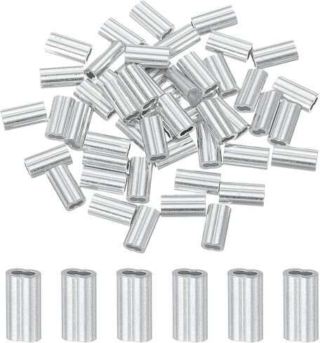 uxcell 50Pcs Aluminum Crimping Loop Sleeve, 1mm 1/32" Double Ferrule Wire Crimps M1 Cable Crimp for Wire Rope and Cable Crimps, Clamps Line Rope End in Saudi Arabia