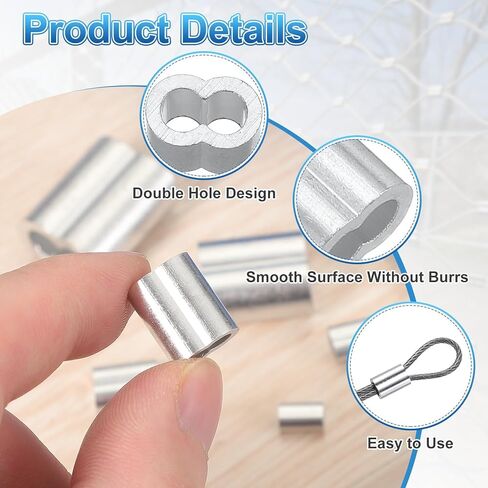 uxcell 50Pcs Aluminum Crimping Loop Sleeve, 1mm 1/32" Double Ferrule Wire Crimps M1 Cable Crimp for Wire Rope and Cable Crimps, Clamps Line Rope End in Saudi Arabia