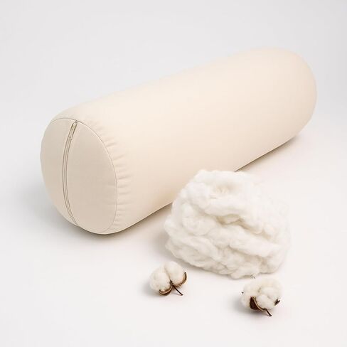 وسادة مسند اليوغا Yogikuti Iyengar - مسند أسطواني من القطن بنسبة 100% لليوجا والتأمل - وسادة دعم قوية ومتينة مع غطاء قابل للغسل للمحاذاة والراحة (أبيض) in Kuwait