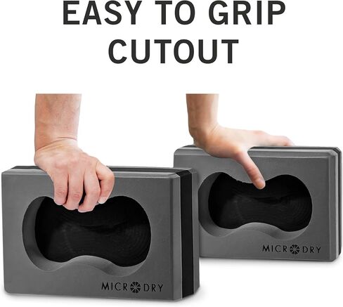 مكعبات يوجا ميكرودراي شور جريب، مجموعة من قطعتين - مكعبات إسفنجية مضادة للانزلاق مع فتحة قبضة مريحة لتحقيق الثبات ودعم المعصم والمرونة والتوازن رمادي/أسود in Kuwait