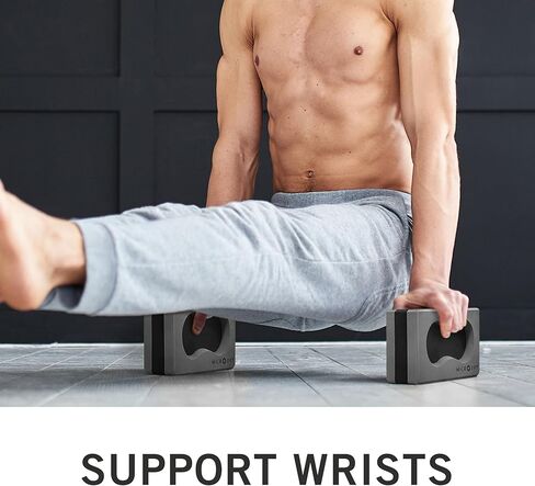 مكعبات يوجا ميكرودراي شور جريب، مجموعة من قطعتين - مكعبات إسفنجية مضادة للانزلاق مع فتحة قبضة مريحة لتحقيق الثبات ودعم المعصم والمرونة والتوازن رمادي/أسود in Kuwait