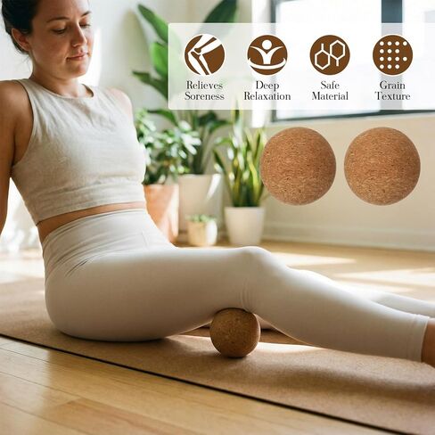 Soulchen 5 Pack Yoga Accessories for Women Set Yoga Block 2 Pack with Strap Massage Ball for Meditation Pilates Cork Blocks Stretching Home Gym Natural High-Density, 12"x8"x2" in Saudi Arabia