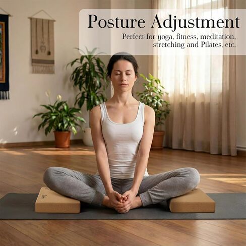 Soulchen 5 Pack Yoga Accessories for Women Set Yoga Block 2 Pack with Strap Massage Ball for Meditation Pilates Cork Blocks Stretching Home Gym Natural High-Density, 12"x8"x2" in Saudi Arabia