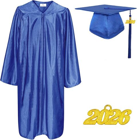 Shiny Graduation Gown and Cap Tassel with 2024&2025 Year Charm Unisex Adult for High School and College Bachelor in Kuwait