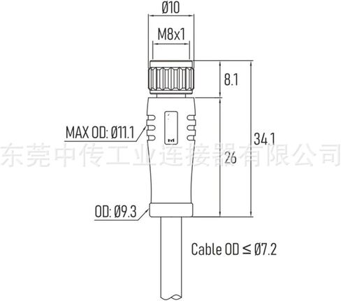موصل M8 3pin A-Code أنثى رأس مستقيم صب مسبق الصنع مع سلك الطيران in Kuwait