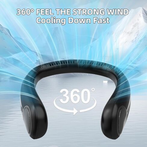 Portable Neck Fan,Hands Free Personal Wearable Bladeless Fan,6000mAh USB Rechargeable,360° Cooling,LED Display,4-Speeds,Birthday Gifts for Men Women Dad Mom,Fathers Day,Mothers Day Gifts (Black) in Kuwait