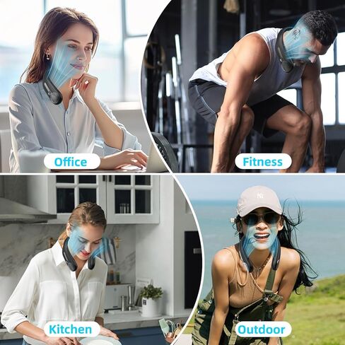 Portable Neck Fan,Hands Free Personal Wearable Bladeless Fan,6000mAh USB Rechargeable,360° Cooling,LED Display,4-Speeds,Birthday Gifts for Men Women Dad Mom,Fathers Day,Mothers Day Gifts (Black) in Kuwait