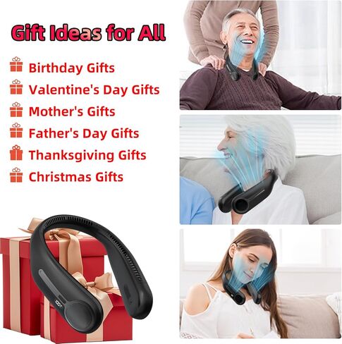 Portable Neck Fan,Hands Free Personal Wearable Bladeless Fan,6000mAh USB Rechargeable,360° Cooling,LED Display,4-Speeds,Birthday Gifts for Men Women Dad Mom,Fathers Day,Mothers Day Gifts (Black) in Kuwait