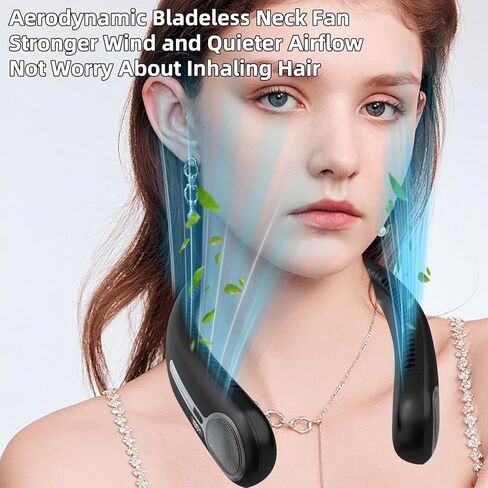 Portable Neck Fan,Hands Free Personal Wearable Bladeless Fan,6000mAh USB Rechargeable,360° Cooling,LED Display,4-Speeds,Birthday Gifts for Men Women Dad Mom,Fathers Day,Mothers Day Gifts (Black) in Kuwait