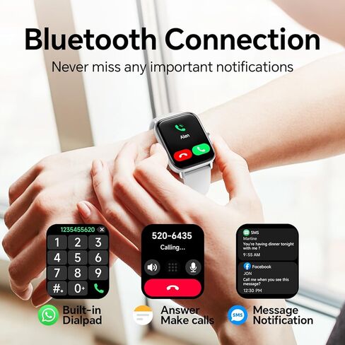 Smart Watch for Women Men, Alexa Built-in,1.8 Inches Large Display, Bluetooth Calls,Received Text, Health Monitoring, Sport Watch, Waterproof Fitness Tracker Watch for Android iOS (Black, 1.85 inches) in Kuwait