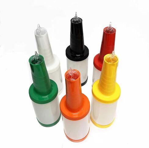 TableCraft 12657 PourMaster 1-Quart Beverage Pourer Set, HDPE Containers with Clear Spouts, Color-Coded Caps & Necks, Stackable Beverage Dispensers, Assorted Colors, Set of 6 in Saudi Arabia