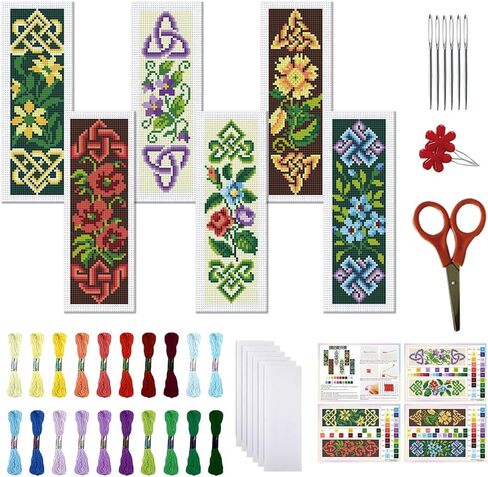 FREEBLOSS 6PCS Cross Stitch Bookmark Kit Stamped Floral Cross Stitch Bookmarks Kit for Beginner DIY Stamped Embroidery Bookmark Kit Cross Stitch Projects for Book Lovers in Kuwait