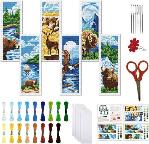 FREEBLOSS 6PCS Cross Stitch Bookmark Kit Stamped Floral Cross Stitch Bookmarks Kit for Beginner DIY Stamped Embroidery Bookmark Kit Cross Stitch Projects for Book Lovers in Kuwait