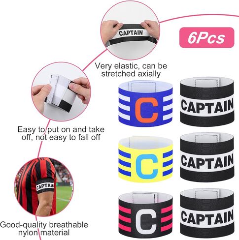 6 Pcs Captain Armbands, Black Soccer Captain Armband Adjustable Leader Armband Team Sport Armbands Football Rugby Basketball Player Band for Adult Youth Soccer Volleyball Team in Saudi Arabia