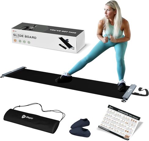لوح تمرين Lifepro Glidemaster - حصيرة منزلقة للهوكي والتزلج والتدريب الأساسي - تتضمن أحذية طويلة وحقيبة حمل وملصق للتمرين - معدات اللياقة البدنية المنزلية والعلاج الطبيعي in Saudi Arabia
