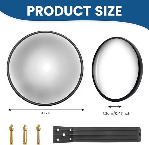 Convex Mirror, 8" Concave Mirror Adjustable Wide Angle View Indoor/Outdoor Acrylic Security Mirror, Corner Mirror Blindspot for Wall, Parking Garage, Driveway, Store, Room and Traffic Safety in Kuwait