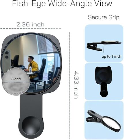 Wide-Angle Monitor Mirror – Clip-On Office Privacy Rear-View Mirror for Computer, Cubicle & Desk, See Behind You with a Glance, Eliminate Blind Spots for Enhanced Workspace Awareness & Security in Kuwait