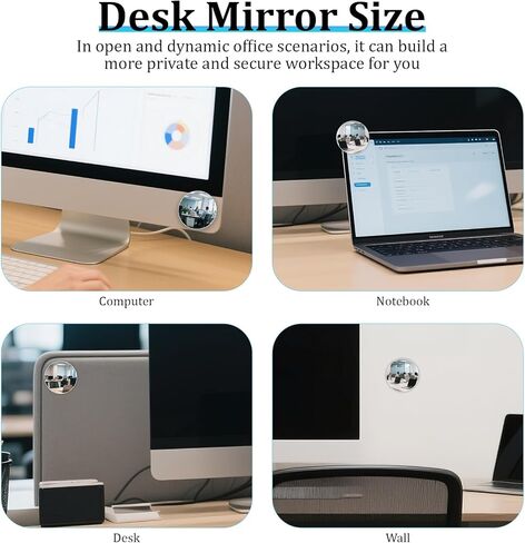 4 قطع من حجرة المكتب - مرآة رؤية خلفية بشاشة فضية قابلة للتعديل مقاس 1.97 بوصة، تعزز الخصوصية والأمان، سهلة التركيب على شاشات الكمبيوتر أو أقسام المقصورة in Kuwait