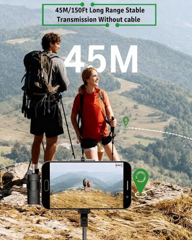 ميكروفون لافالير لاسلكي صغير 3 في 1 لأجهزة iPhone/Android/الكاميرا، ناقل حركة بطول 328 قدمًا، عمر بطارية 18 ساعة، ميكروفون لتقليل الضوضاء لتسجيل المقابلات، مدونات الفيديو، يوتيوب، تيكتوك in Kuwait