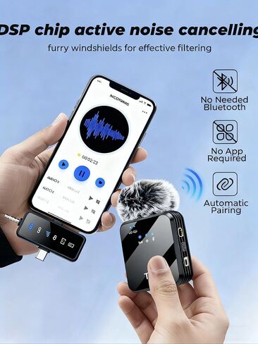 ميكروفون لافالير لاسلكي صغير 3 في 1 لأجهزة iPhone/Android/الكاميرا، ناقل حركة بطول 328 قدمًا، عمر بطارية 18 ساعة، ميكروفون لتقليل الضوضاء لتسجيل المقابلات، مدونات الفيديو، يوتيوب، تيكتوك in Kuwait