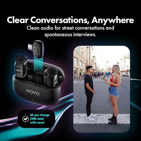 Movo NanoMic Wireless USB-C Mic Kit with Interview Handle — Dual Street Interview Mic for iPhone 15/16/17+, Android & iPad Pro — Vox Pops & TikTok in Saudi Arabia