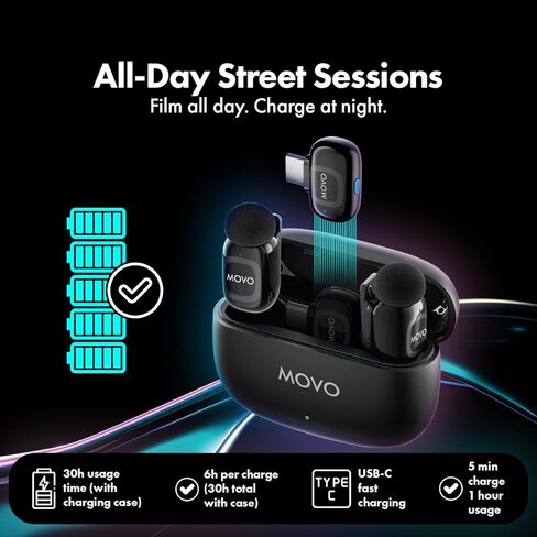 Movo NanoMic Wireless USB-C Mic Kit with Interview Handle — Dual Street Interview Mic for iPhone 15/16/17+, Android & iPad Pro — Vox Pops & TikTok in Saudi Arabia