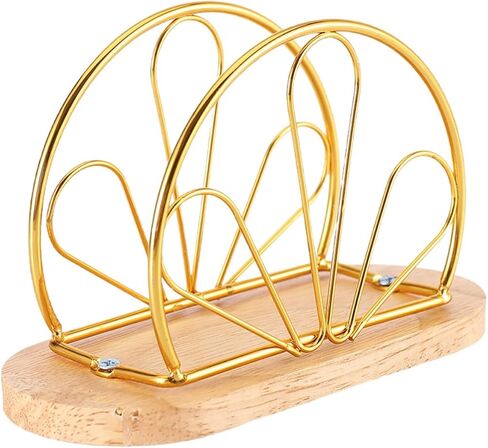 HEMOTON Creative Freestanding Napkin Holder Gold Petal Design with Wooden Base, Upright Tissue Dispenser Stand for Restaurants, Coffee Shops, and Home Dining Tables in Saudi Arabia