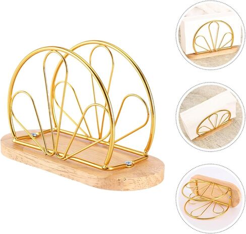 HEMOTON Creative Freestanding Napkin Holder Gold Petal Design with Wooden Base, Upright Tissue Dispenser Stand for Restaurants, Coffee Shops, and Home Dining Tables in Saudi Arabia