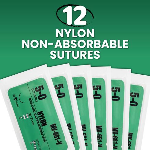 Oasis Vet Nylon Monofilament Surgical Suture, 5-0, (FS-2) 3/8 19mm Reverse Cutting Needle, 75cm, 12/Box, Veterinary Use in Saudi Arabia